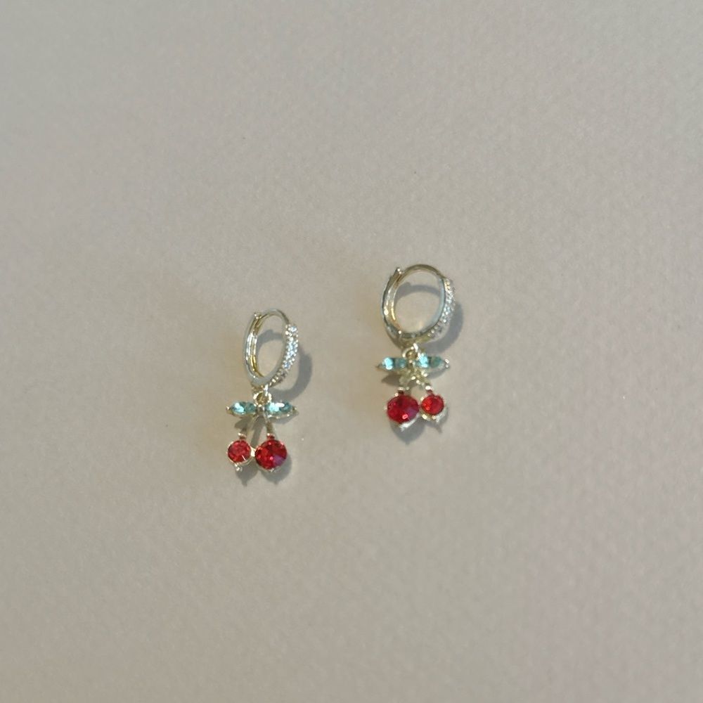 Cherry hoop Earrings S881 - Picture 2 of 3